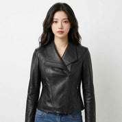 Women’s Sculpted Asymmetric Leather Jacket | Stylish Premium Biker Jacket