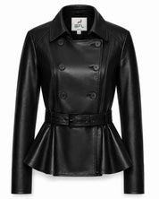 BFL Victoria Women’s Black Genuine Leather Peplum Jacket