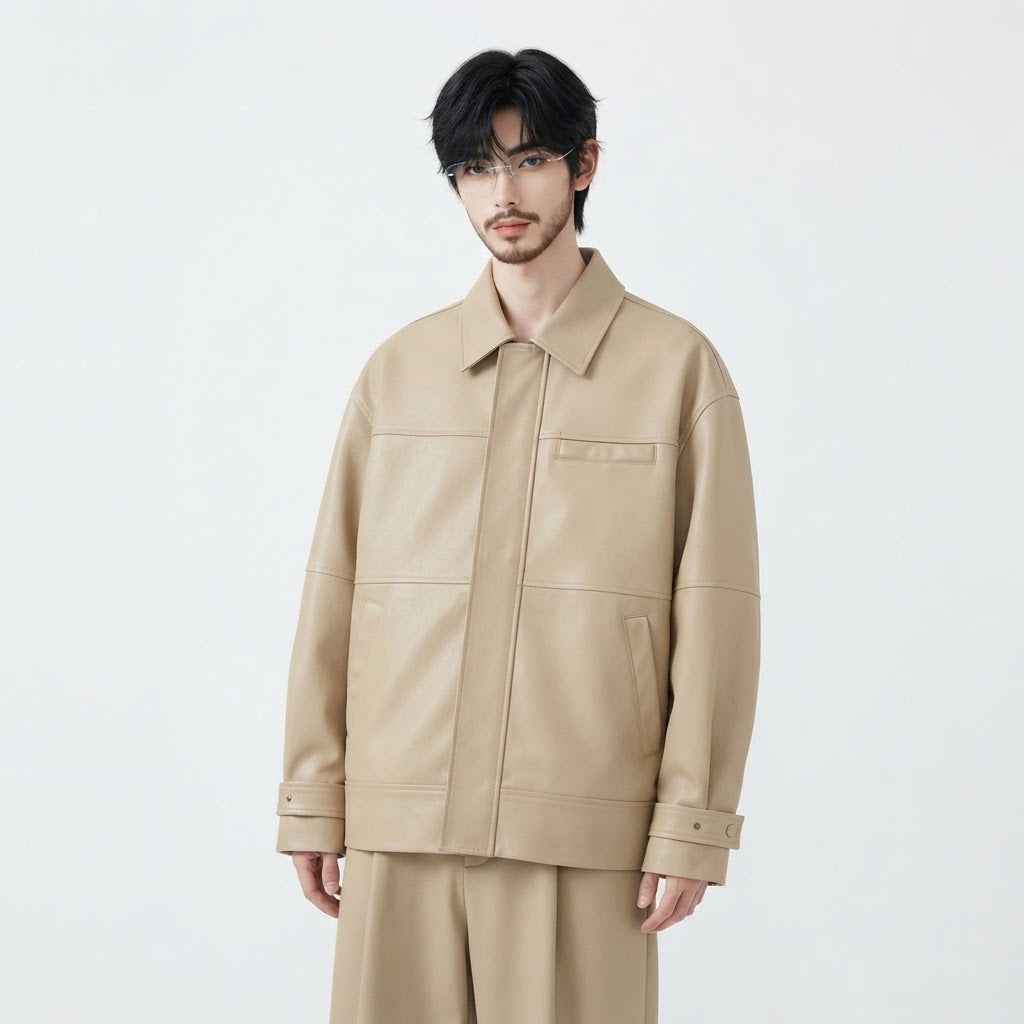 Men’s Oversized Utility Leather Jacket | Premium Leather Jacket