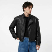 Men’s Offset Double-Zip Leather Jacket | Stylish Premium Biker Jacket