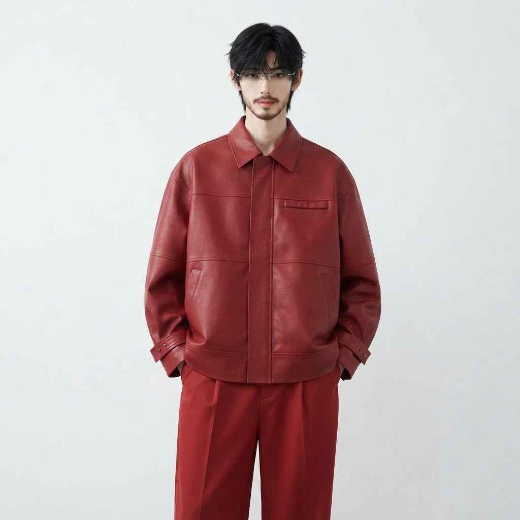 Men’s Oversized Utility Leather Jacket | Premium Leather Jacket