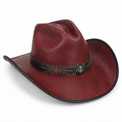 Oxblood Spiderweb Halloween Leather Cowboy Hat | BFL