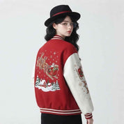 Women’s Christmas Varsity Letterman Jacket | Festive Embroidered  Bomber Jacket