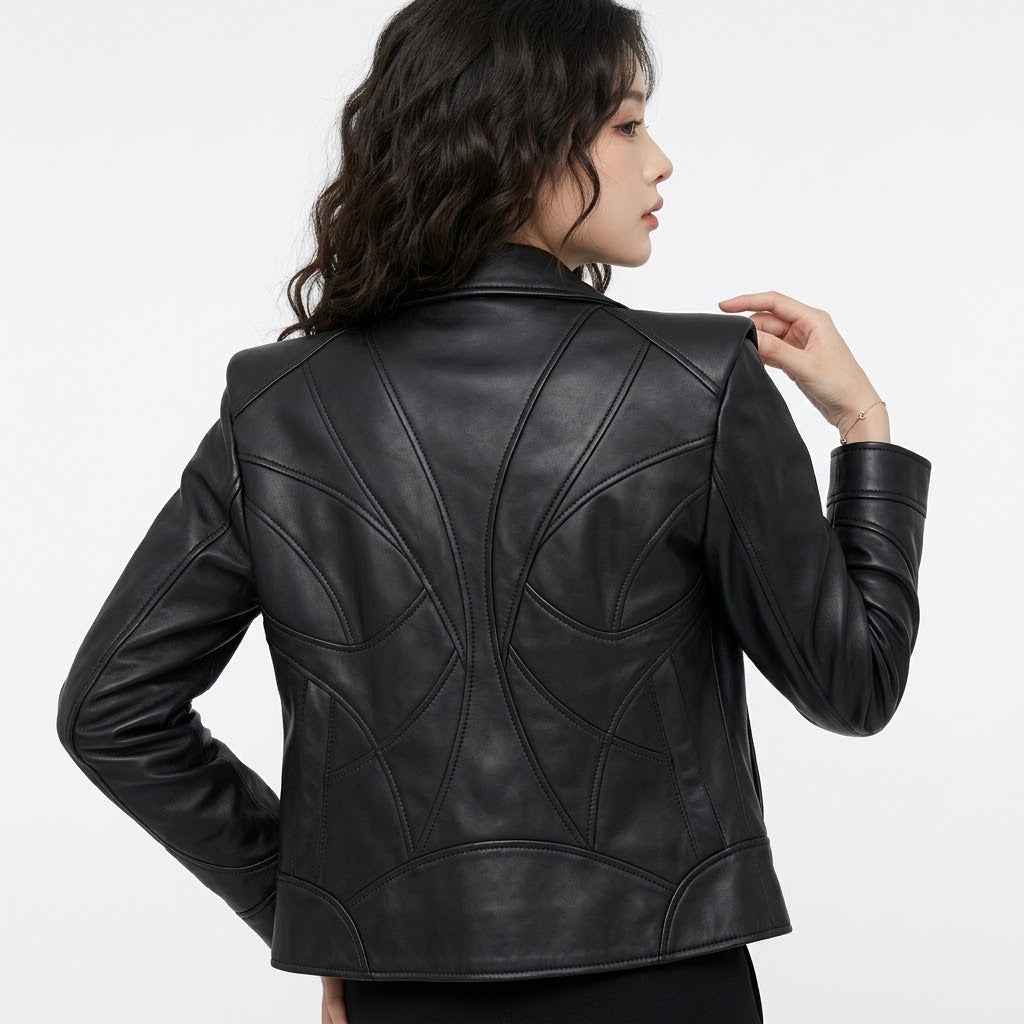 Women’s Sculpted Panel Moto Leather Jacket | Stylish Premium Biker Jacket