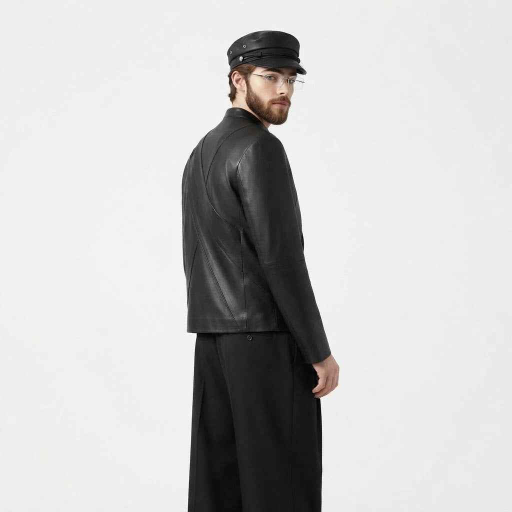 Men’s Diagonal Pleat Leather Jacket | Premium Genuine Leather Jacket