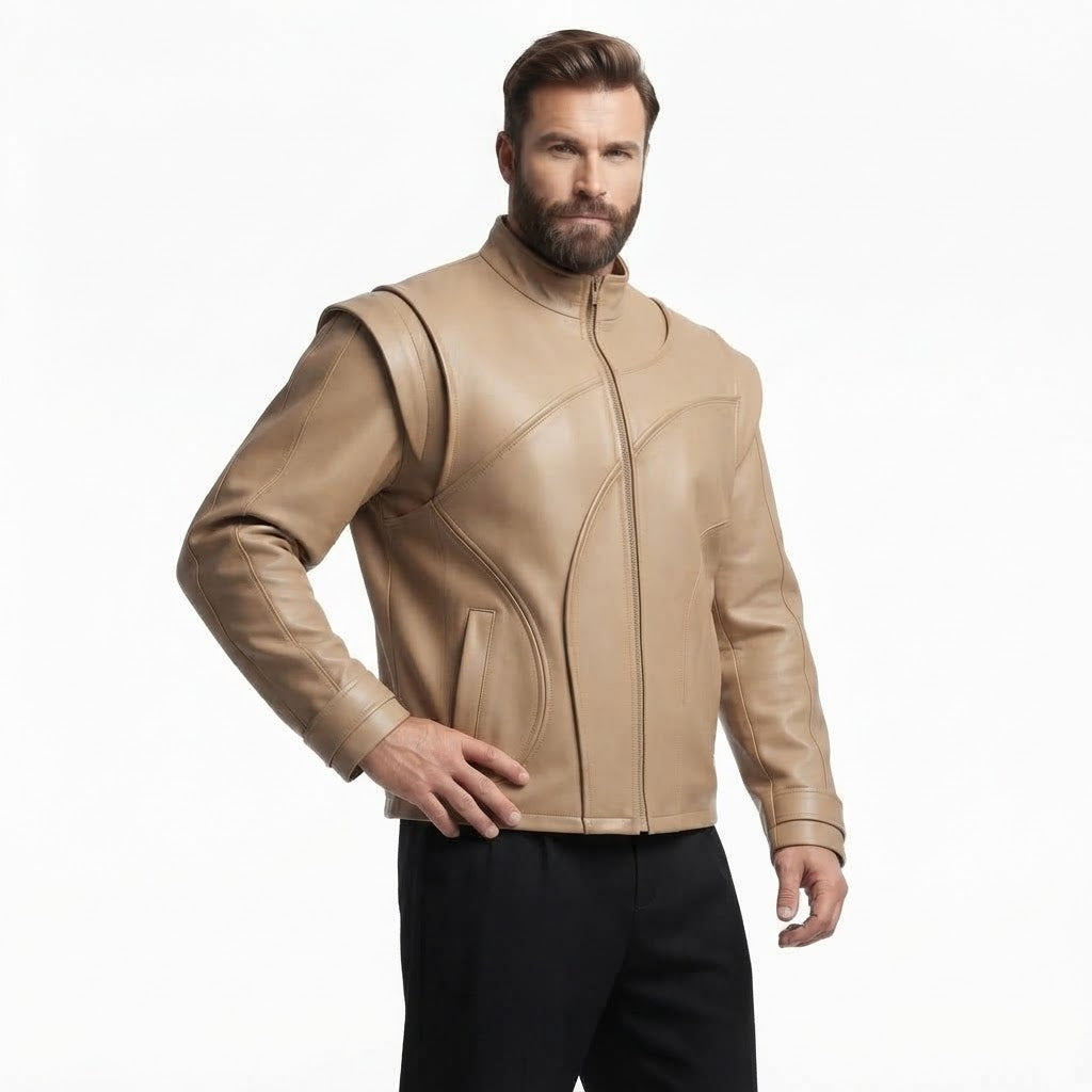 Men’s Sculpted Panel Leather Jacket – Premium Contemporary Designer Fashion Jacket