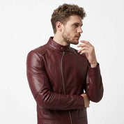 Men’s Curved Zip Racing Leather Jacket | Stylish Motorcycle Jacket