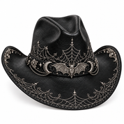 Black-silver Halloween hat, front-left angle
