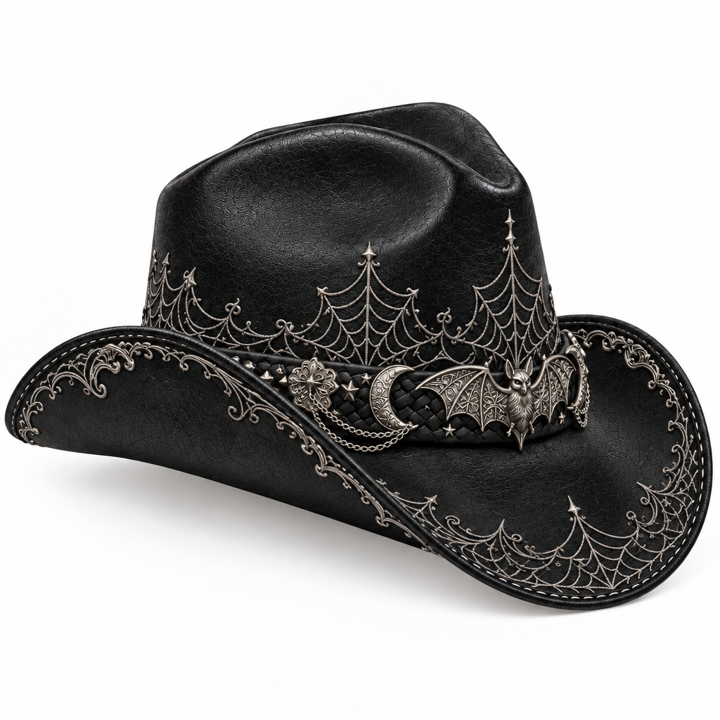 Black-silver Halloween hat, side profile