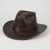 Women's Solid Chocolate Brown Genuine Leather Hats – Chocolate brown leather cowboy hat with a cattleman-style