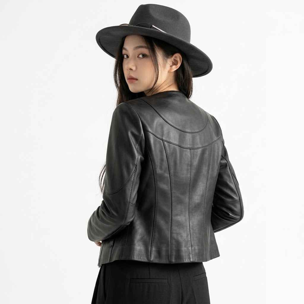 Women’s Curved Yoke Panel Leather Jacket | Premium Biker Jacket
