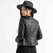 Women’s Curved Yoke Panel Leather Jacket | Premium Biker Jacket