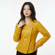 Women’s Curved Harness-Panel Leather Jacket | Stylish Premium Biker Jacket
