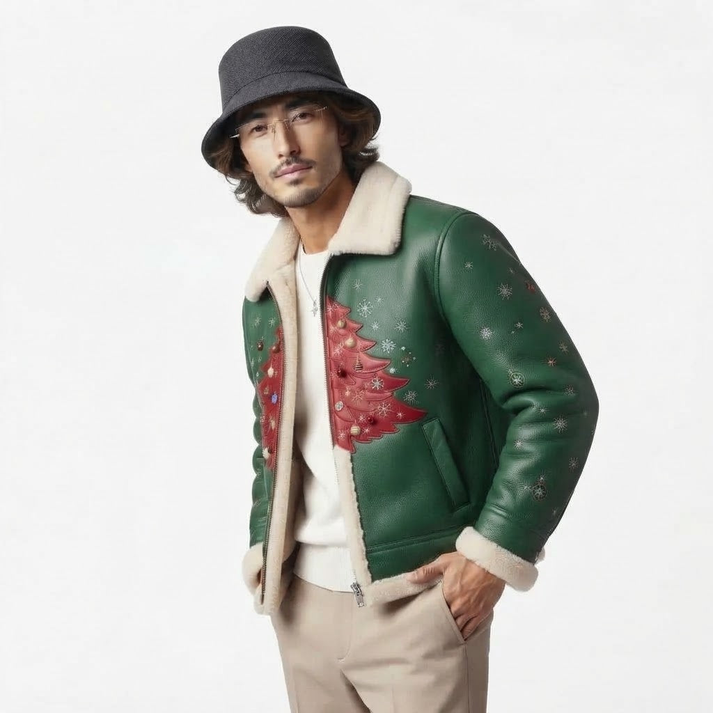 Men’s Christmas Leather Jacket | Santa-Inspired Genuine Leather Jacket