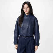 Women’s Cropped Asymmetric Leather Jacket | Premium Lambskin Moto Biker Jacket