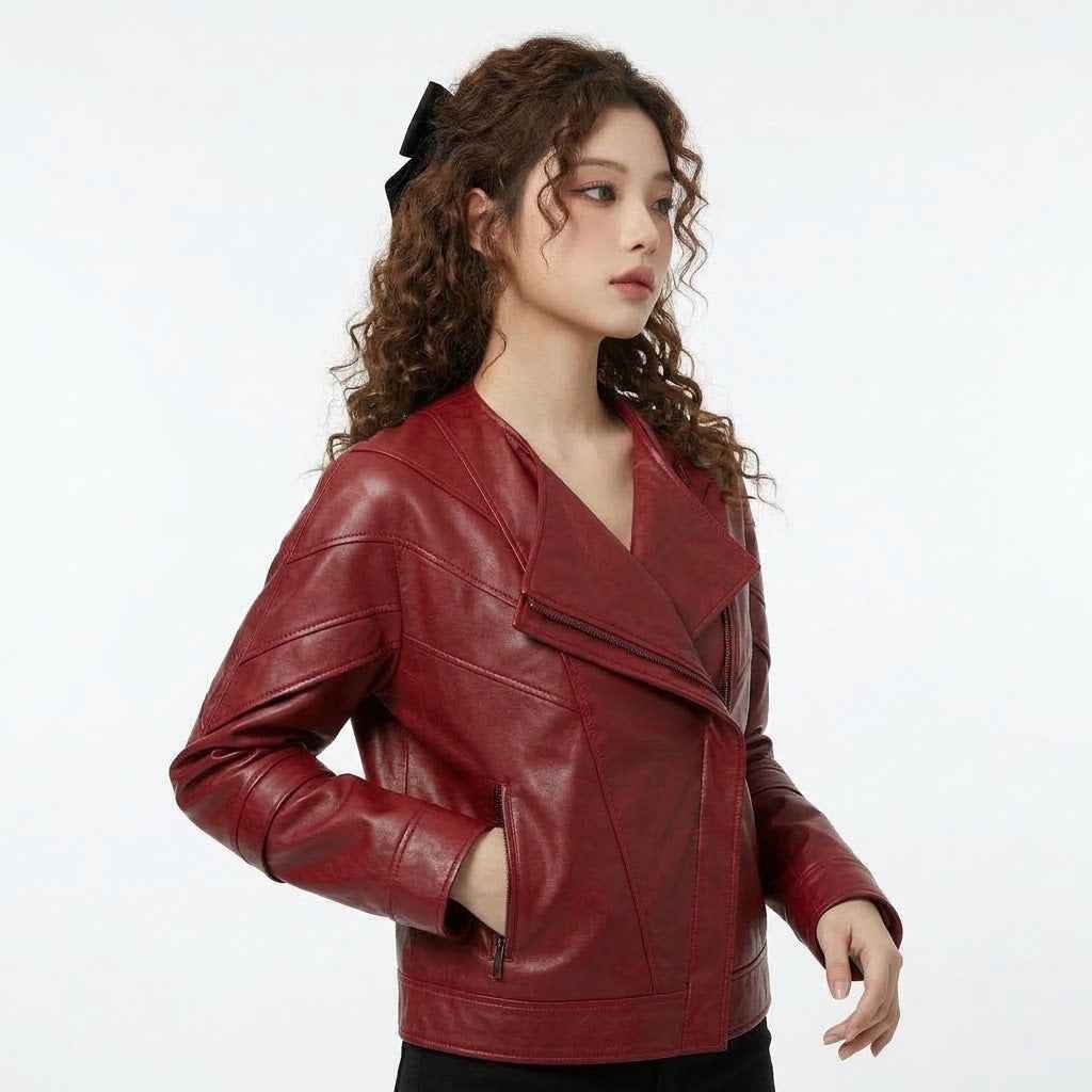 Sculptural Fold-Front Leather Jacket | Women’s Stylish Premium Leather Jacket