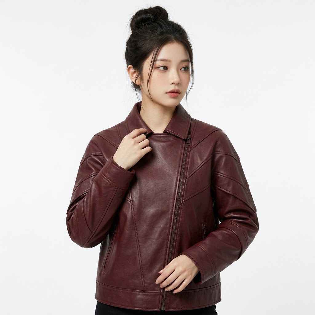 Asymmetric Panel Leather Jacket | Women’s Stylish Premium Leather Jacket