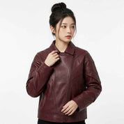 Asymmetric Panel Leather Jacket | Women’s Stylish Premium Leather Jacket