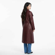 Women’s Leather Wrap-Collar Maxi Coat | Stylish Premium Leather Coat