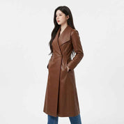Women’s Leather Wrap-Collar Maxi Coat | Stylish Premium Leather Coat