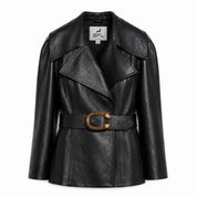 BFL Verona Women’s Black Genuine Leather Belted Blazer Jacket
