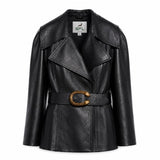 BFL Verona Women’s Premium Black Genuine Leather Belted Blazer Jacket – Classic Fit