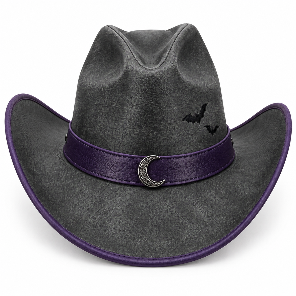 Charcoal cowboy hat, crescent and embroidery detail