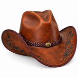 Copper Pumpkin Halloween Leather Cowboy Hat | BFL