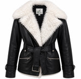 Women Sheep Skin leather Fur Collar Jacket