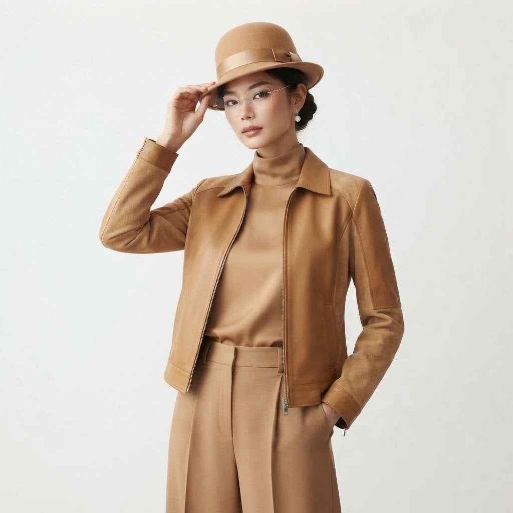 Women’s Chocolate Brown Full-Leather Fall Jacket | Premium Genuine Leather Autumn Jacket