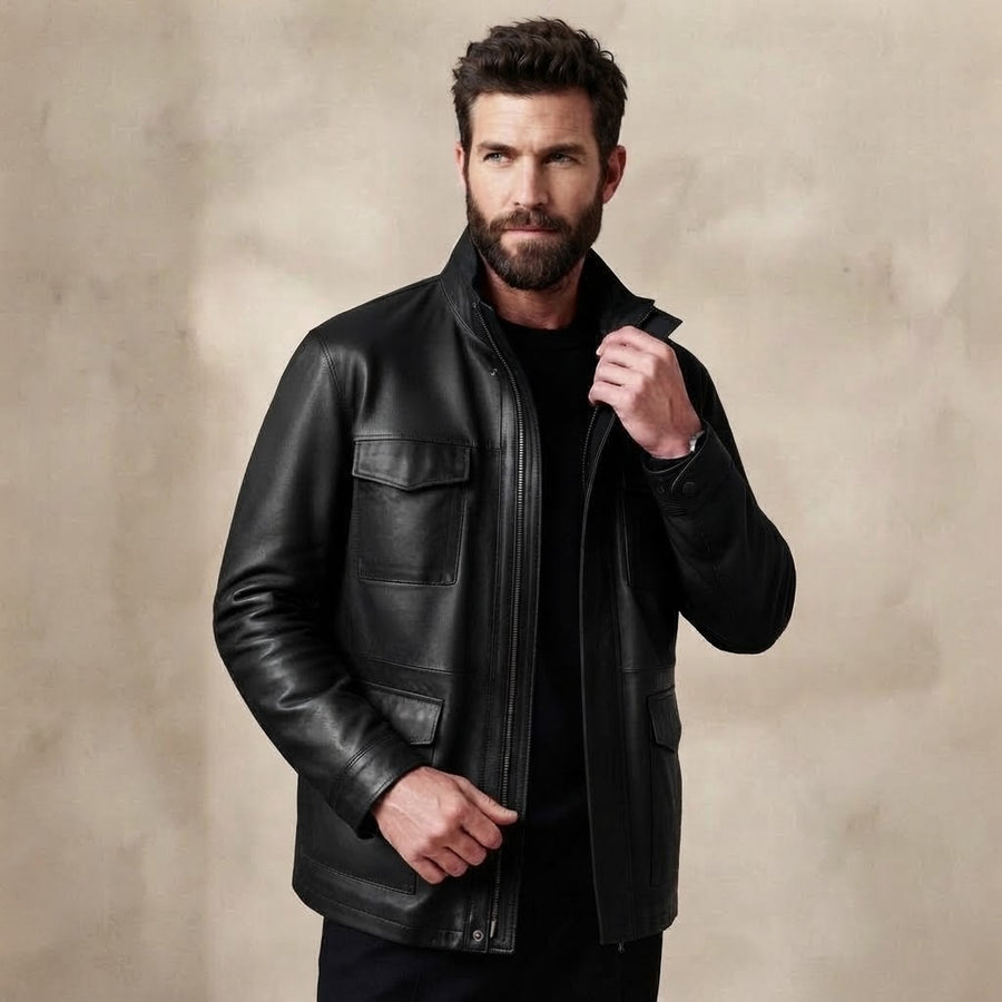 Men’s Genuine Leather Fall Field Jacket | Premium Utility Jacket