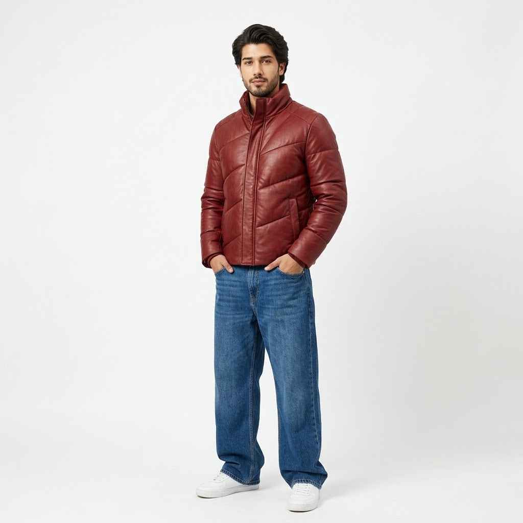 Men’s Diagonal Ribbed Puffer Jacket | Stylish Premium Winter Jacket
