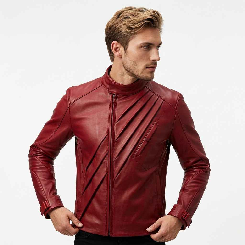 Men's Diagonal Pleat Leather Field Jacket | Stylish Premium Leather Jacket