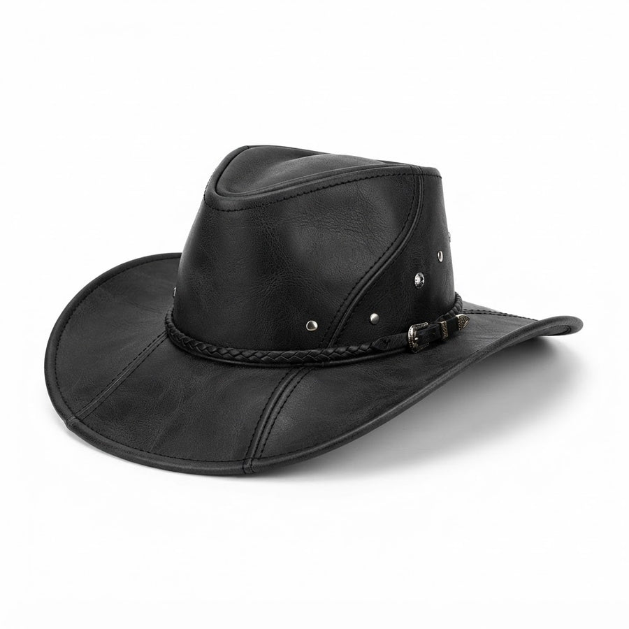 Women’s Y2K Black Leather Cowboy Hat – Fashionable Western Streetwear Hat