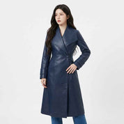 Women’s Leather Wrap-Collar Maxi Coat | Stylish Premium Leather Coat