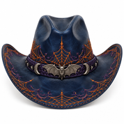 Detailed navy-blue Halloween cowboy hat, front