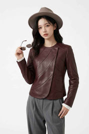 Women’s Sculpted Asymmetric Panel Leather Jacket | Premium Moto Jacket