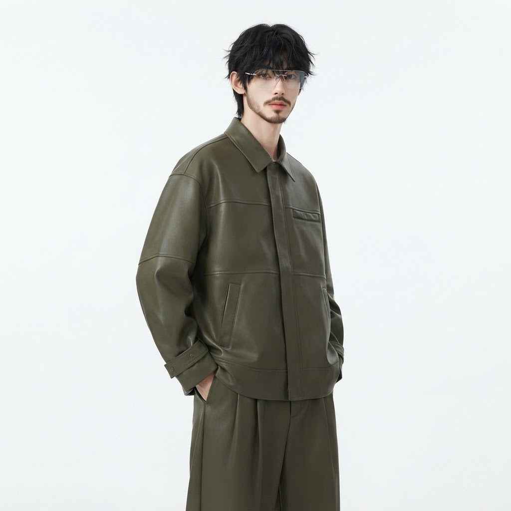 Men’s Oversized Utility Leather Jacket | Premium Leather Jacket