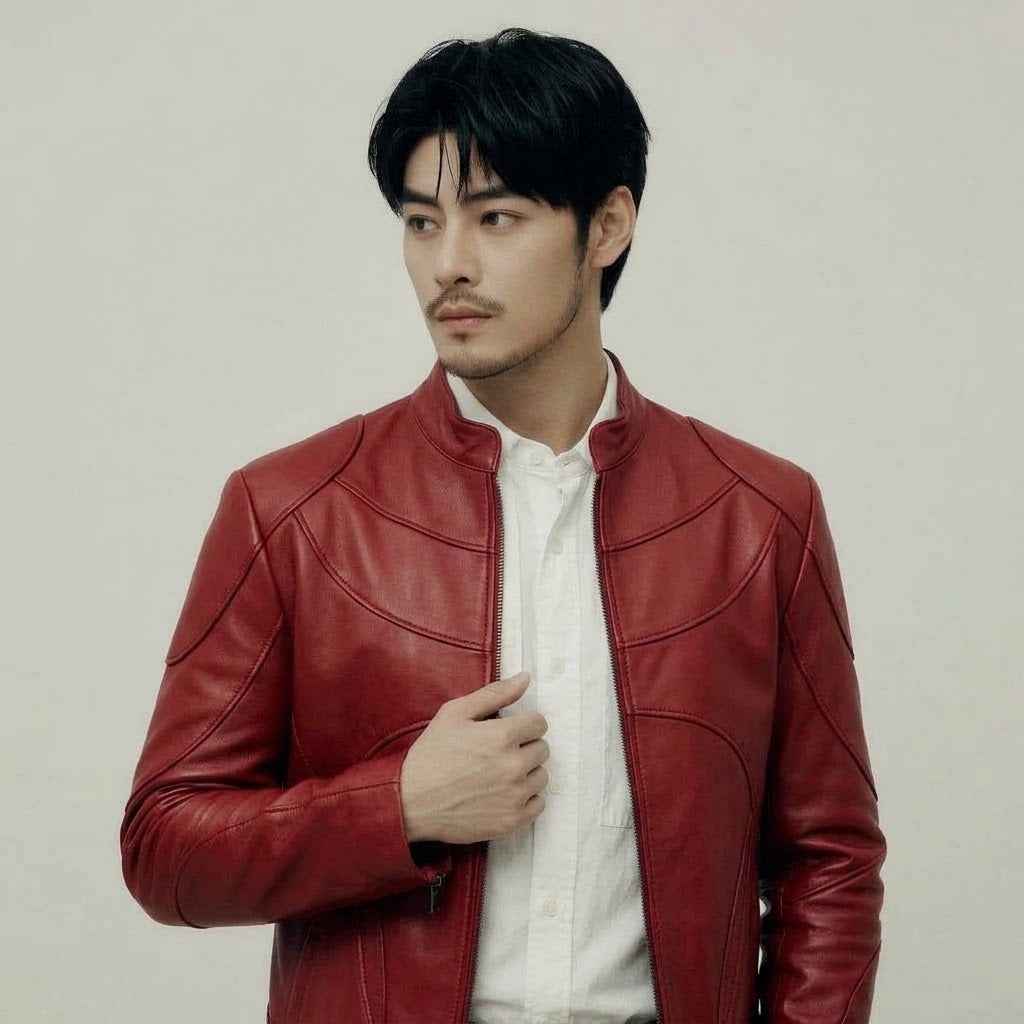 Men’s Multi-Contour Panel Leather Jacket | Premium Biker Jacket