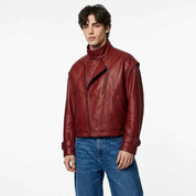 Men’s Offset Double-Zip Leather Jacket | Stylish Premium Biker Jacket