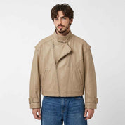 Men’s Offset Double-Zip Leather Jacket | Stylish Premium Biker Jacket