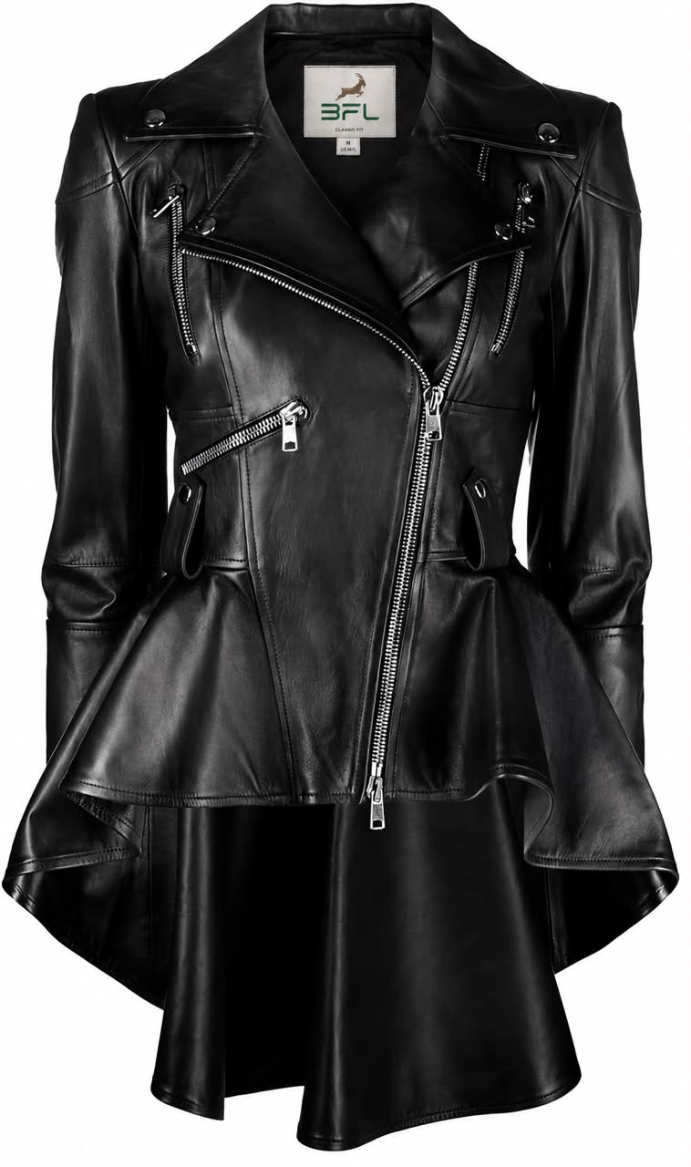 BFL Noir Women’s Black Leather Peplum Jacket