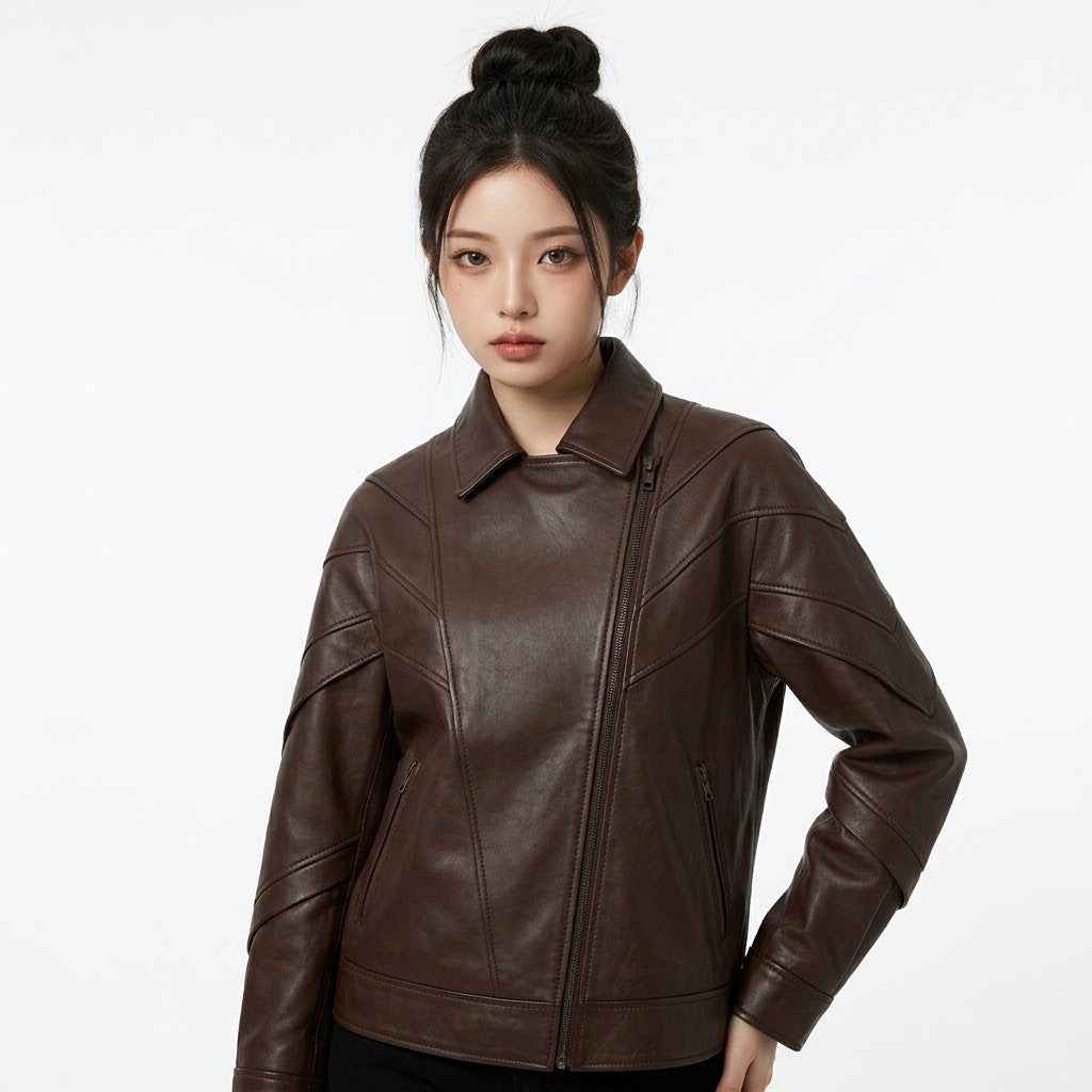 Asymmetric Panel Leather Jacket | Women’s Stylish Premium Leather Jacket