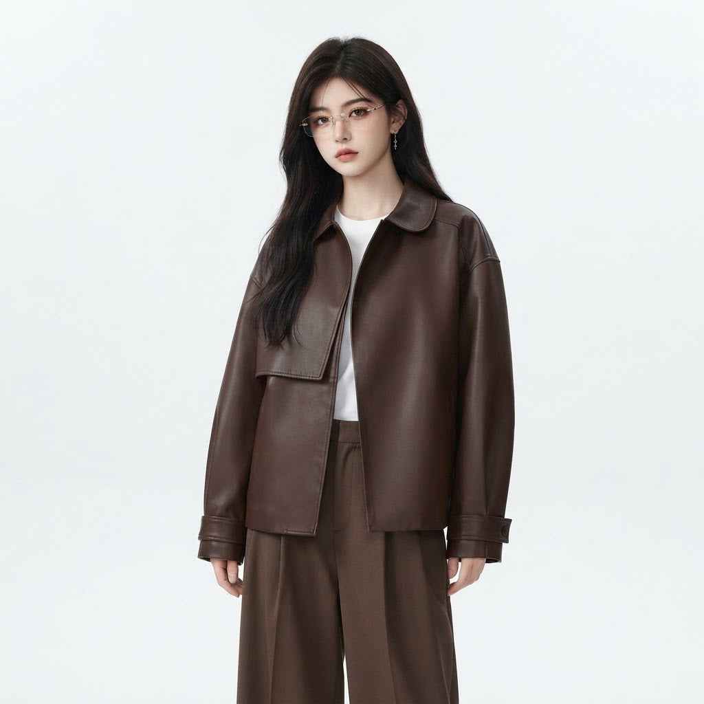 Women’s Oversized Double-Layer Leather Jacket | Premium Leather Jacket