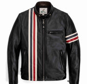 BFL Blackstone Men’s Leather Café Racer Jacket – Motorcycle Jacket