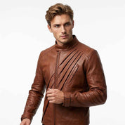 Men's Diagonal Pleat Leather Field Jacket | Stylish Premium Leather Jacket