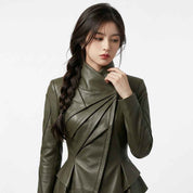 Futuristic Fold-Front Leather Jacket | Women’s Stylish Modern Jacket