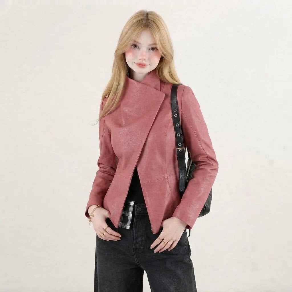 Draped Sculpted Leather Jacket | Premium Women’s Biker Jacket