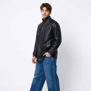 Men’s Leather Car Coat with Extended Shoulder Yoke | Premium Leather Coat