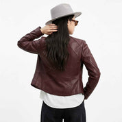 Women’s Sculpted Asymmetric Panel Leather Jacket | Premium Moto Jacket